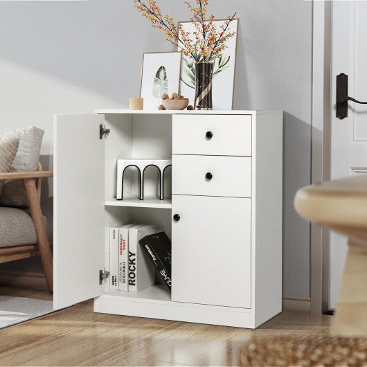 2 Door Storage Base Cabinet with 3-Tier Shelf-White
