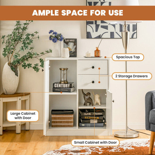 2 Door Storage Base Cabinet with 3-Tier Shelf-White