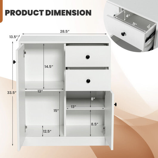 2 Door Storage Base Cabinet with 3-Tier Shelf-White