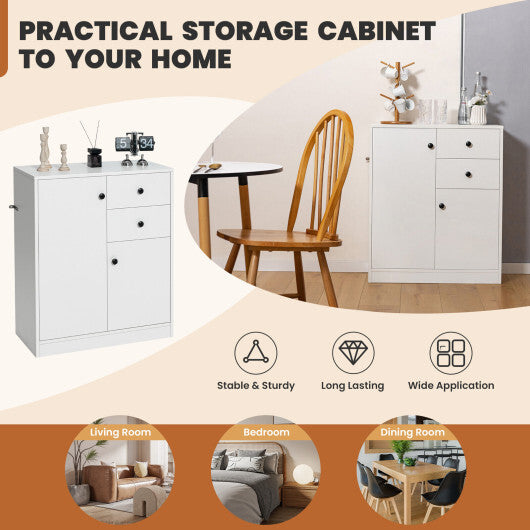 2 Door Storage Base Cabinet with 3-Tier Shelf-White