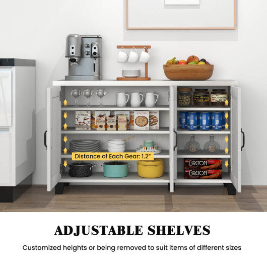 3-Door Buffet Sideboard with Adjustable Shelves and Anti-Tipping Kits-Brown