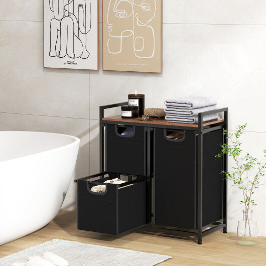 Laundry Basket Organizer Dirty Clothes Hamper with Shelf and 3 Removable Bags-Rustic Brown