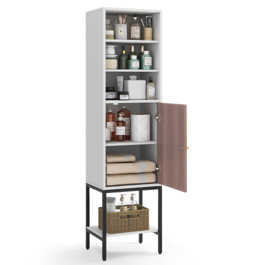 57 Inch Bathroom Tall Cabinet with 1 Door and 4 Shelves Narrow Storage Unit-Black