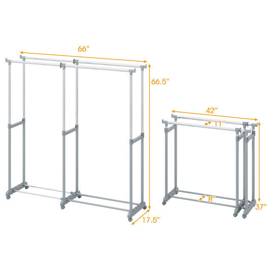 Double Rod Clothes Rack Heavy-Duty Metal Garment Rack