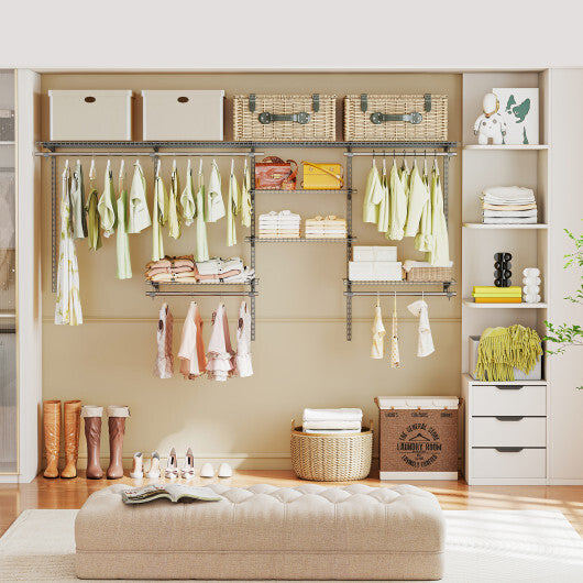 4-8 Feet Closet Organizers and Storage System with Hanging Rod for Laundry Bedroom-White
