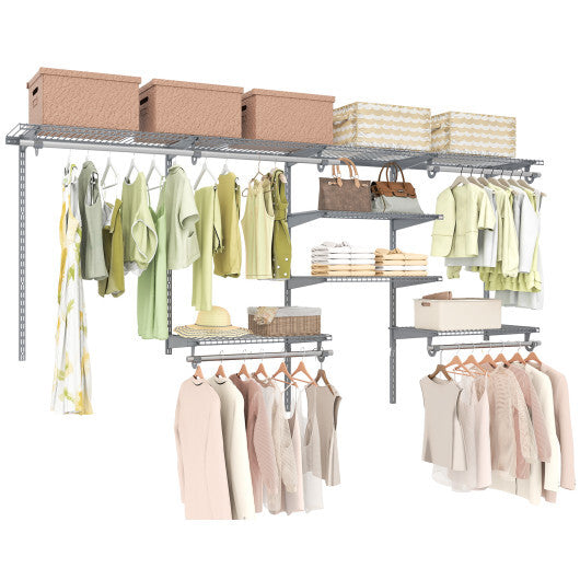 4-8 Feet Closet Organizers and Storage System with Hanging Rod for Laundry Bedroom-White