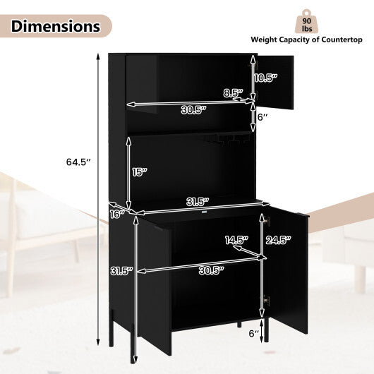 64.5 Inches Tall Kitchen Pantry Cabinet with Charging Station and Wine Glass Rack-White