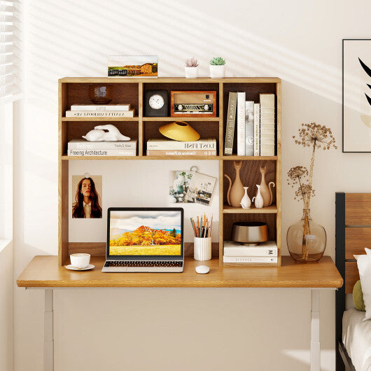 Desktop Bookshelf with 7 Open Cubbies and 3 Adjustable Shelves-Brown