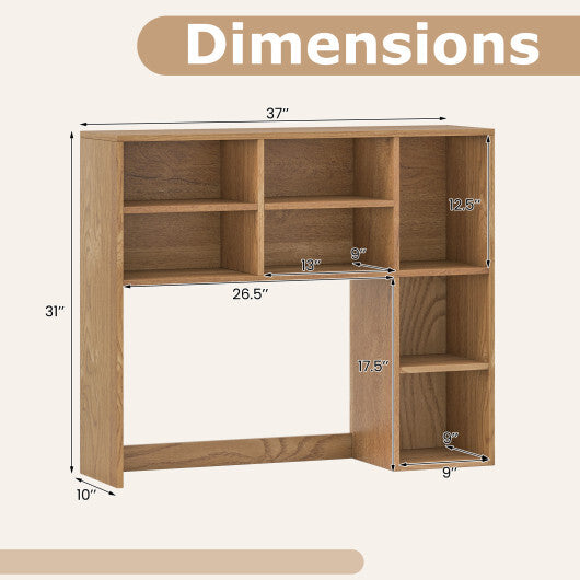 Desktop Bookshelf with 7 Open Cubbies and 3 Adjustable Shelves-Brown
