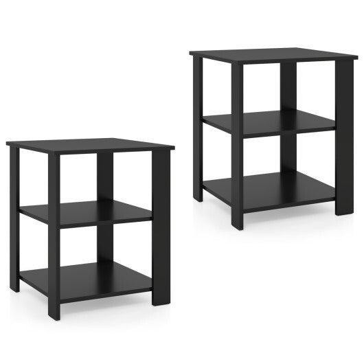 3-Tier Modern Nightstand Square Side Table with Open Storage Shelves Set of 2-White
