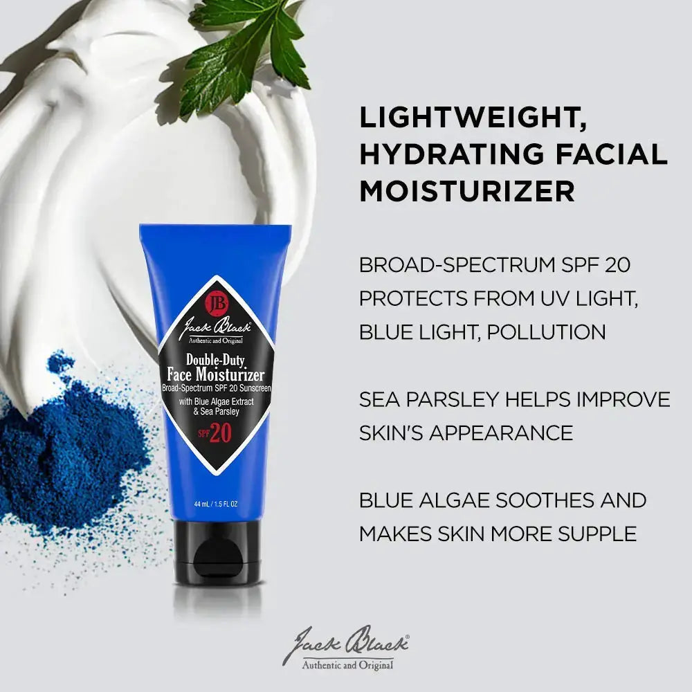 Jack Black Double-Duty Face Moisturizer – SPF 20 for Men, Long-Lasting Hydration & Sun Protection