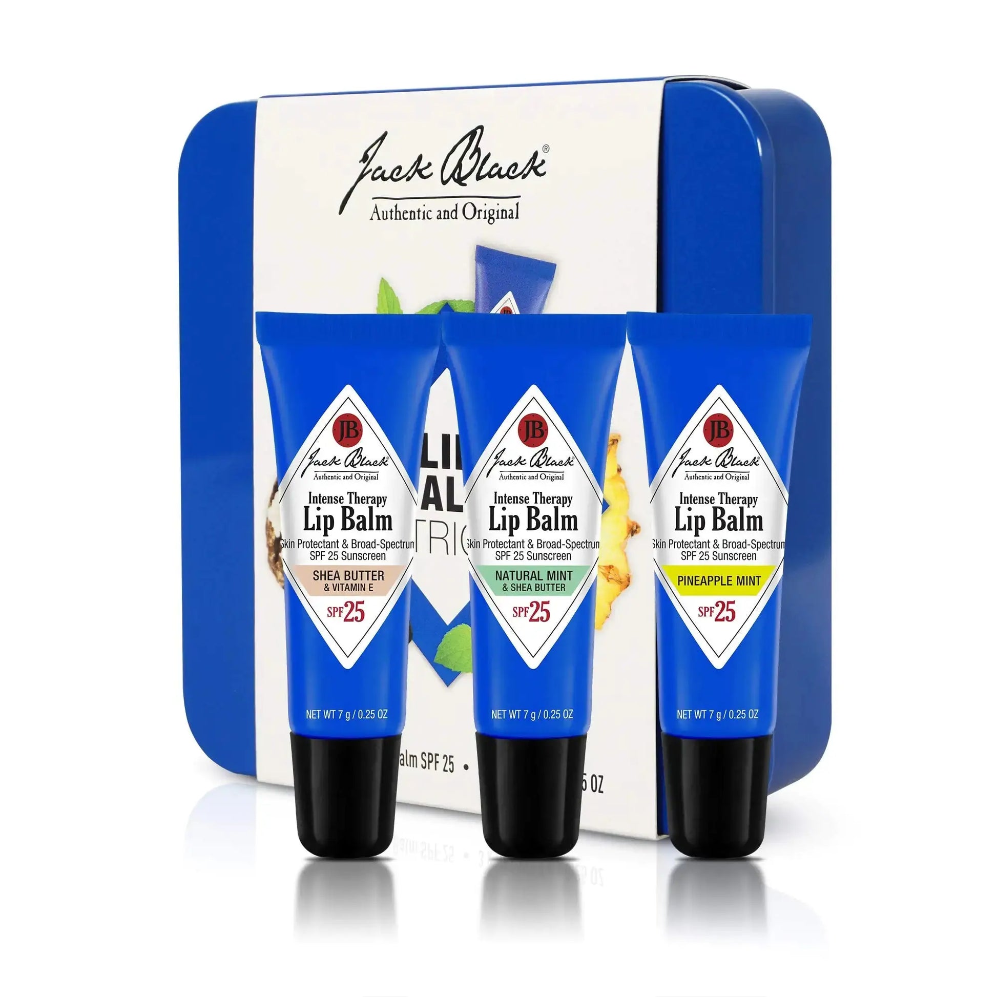 Jack Black Intense Therapy Lip Balm – SPF 25, Lip Moisturizer Trio with Reusable Tin (0.25 Oz)