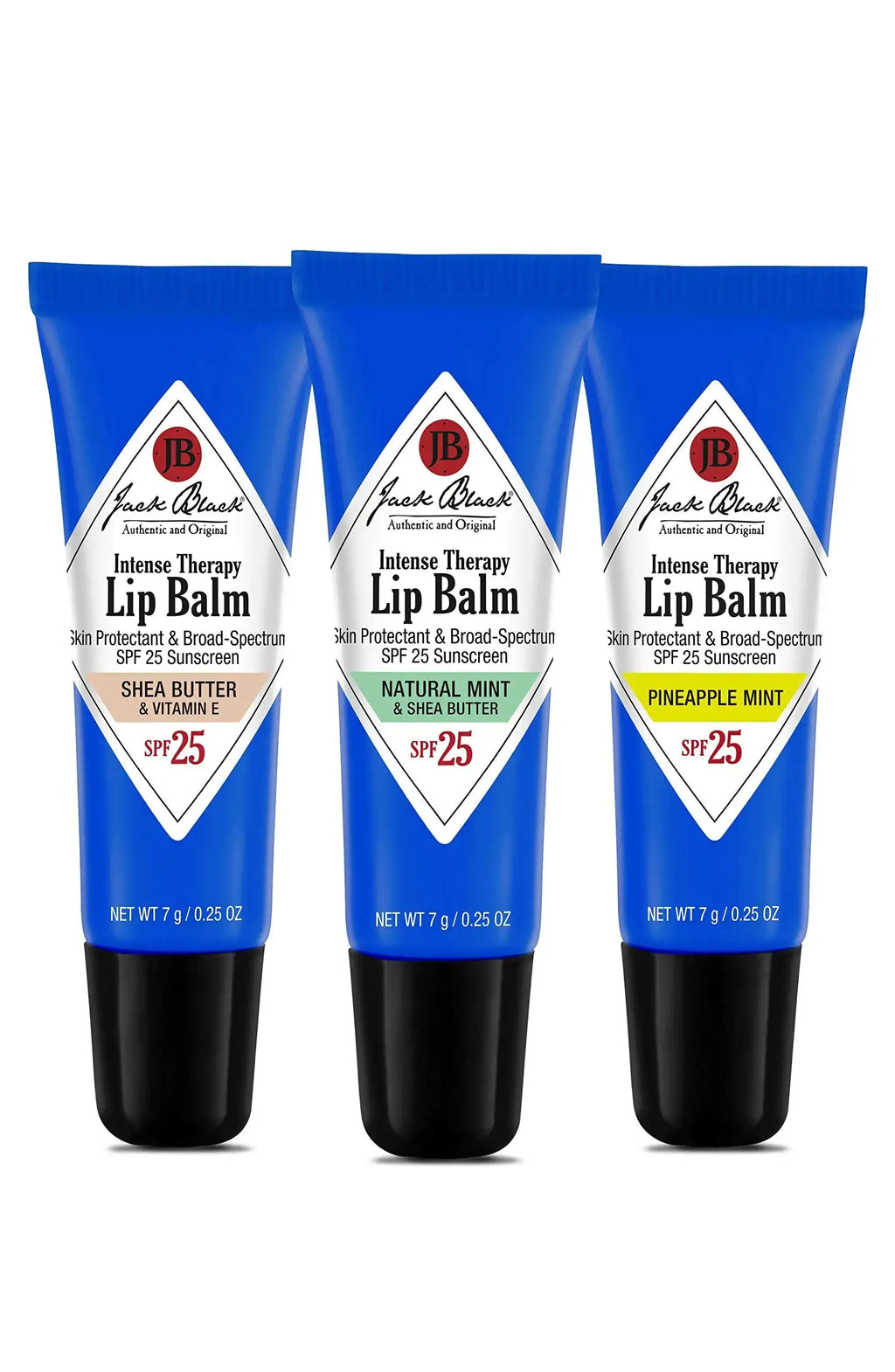 Jack Black Intense Therapy Lip Balm – SPF 25, Lip Moisturizer Trio with Reusable Tin (0.25 Oz)