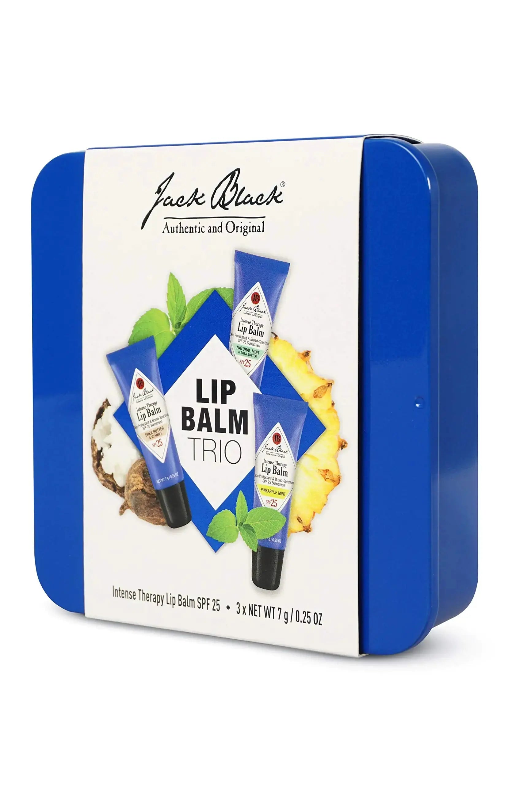 Jack Black Intense Therapy Lip Balm – SPF 25, Lip Moisturizer Trio with Reusable Tin (0.25 Oz)