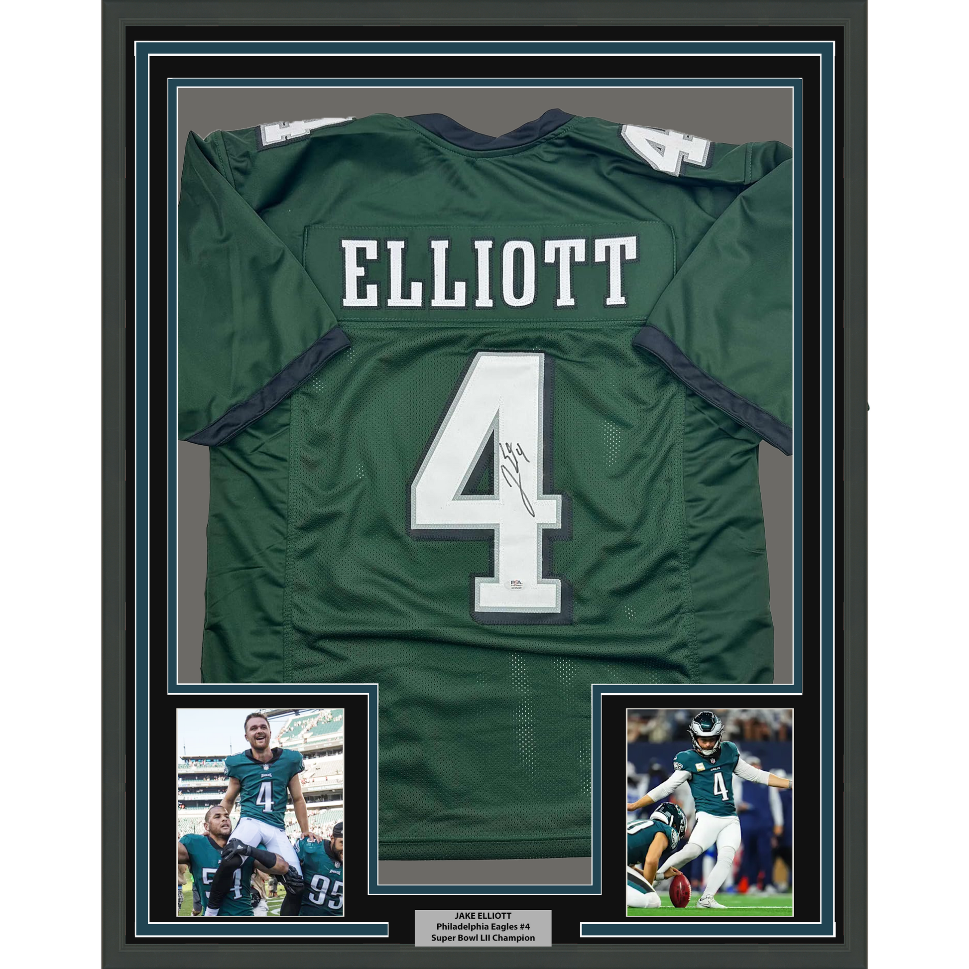 Framed Autographed/Signed Jake Elliott 35x39 Philadelphia Green Football Jersey PSA/DNA COA