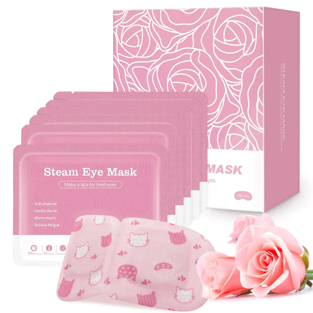 Jekeno Steam Eye Mask - 16 Packs for Dry Eyes, Warm Compress, Relaxation & Sleep - Travel Essentials for Men & Women (Rose)