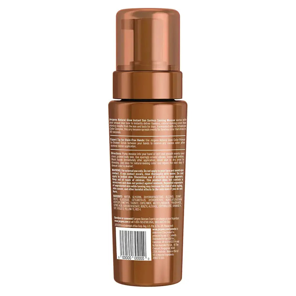 Jergens Natural Glow Instant Self Tanner Mousse, Sunless Tanning Light Bronze Tan