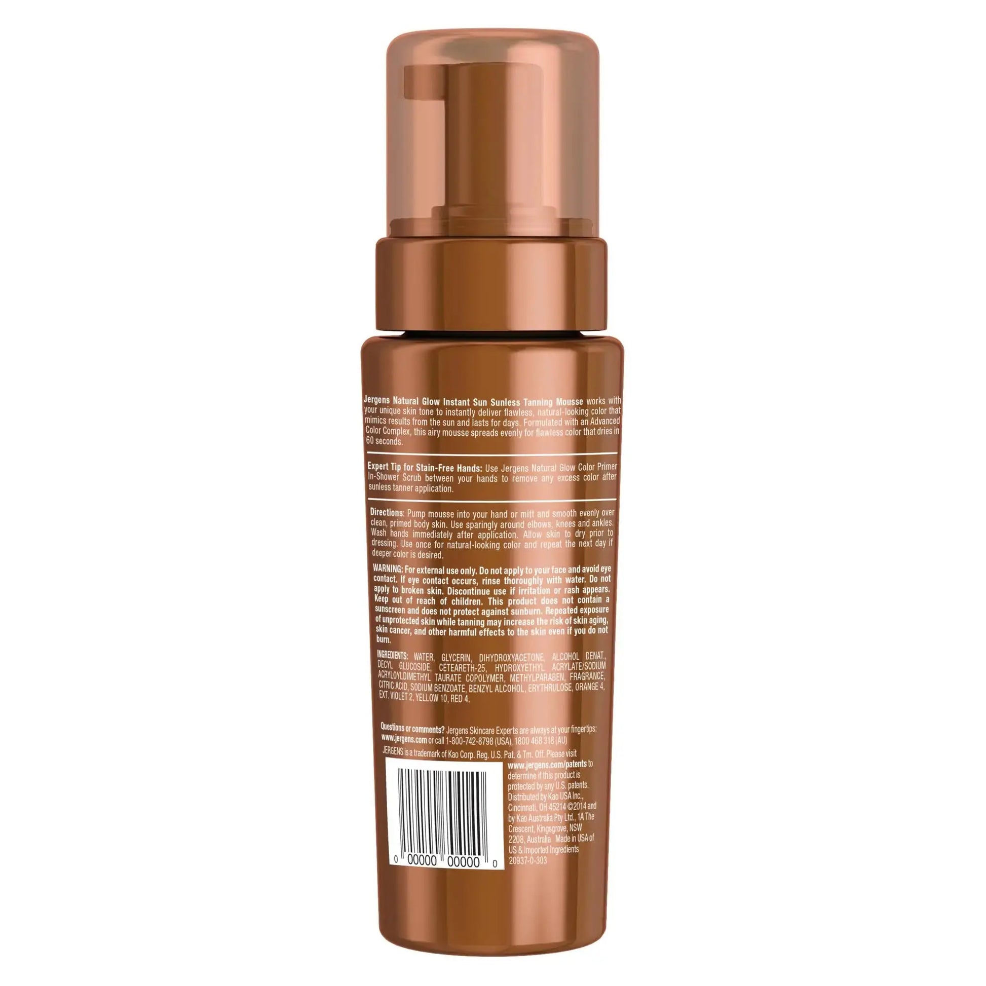 Jergens Natural Glow Instant Self Tanner Mousse, Sunless Tanning Light Bronze Tan