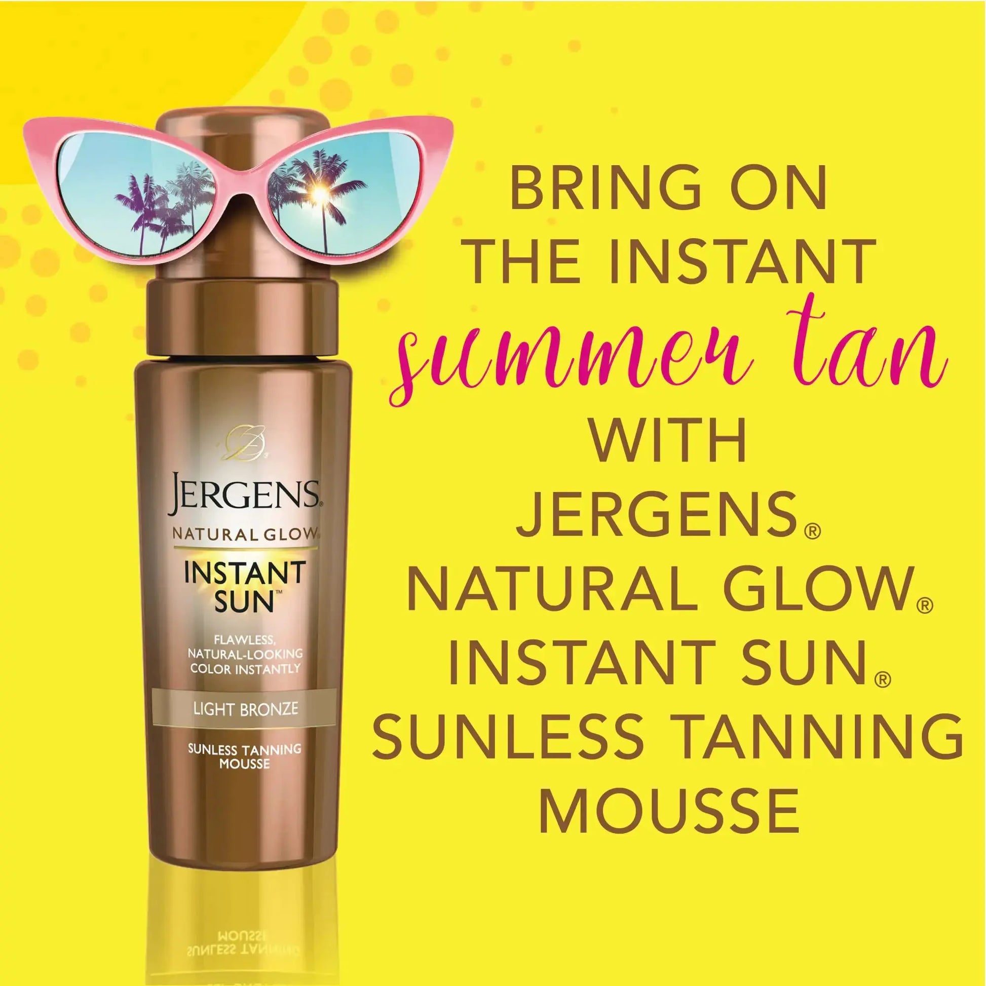 Jergens Natural Glow Instant Self Tanner Mousse, Sunless Tanning Light Bronze Tan