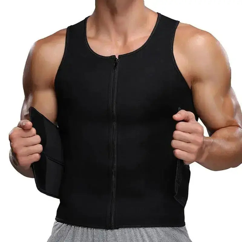 Junlan Men Sauna Zipper Tank Top with Double Belts