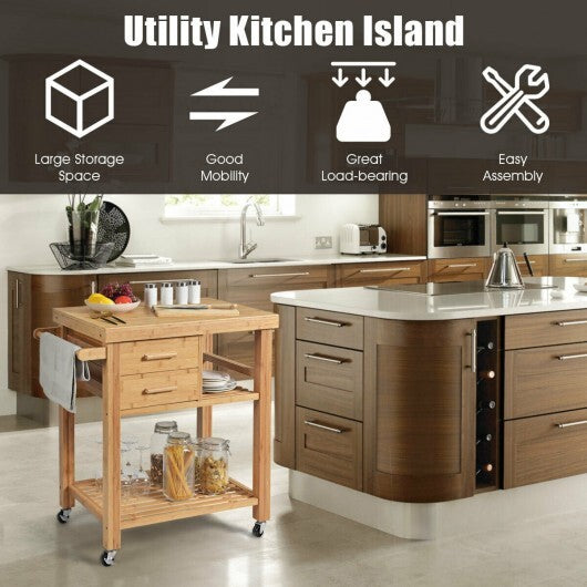 Bamboo Kitchen Trolley Cart with Tower Rack and Drawers
