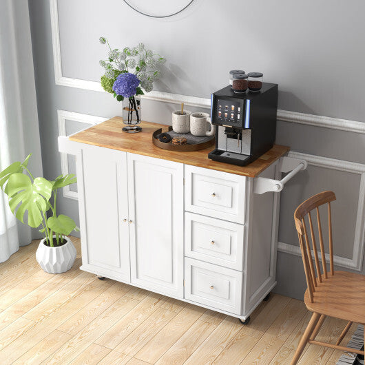 Kitchen Island Trolley Cart Wood with Drop-Leaf Tabletop and Storage Cabinet-Black
