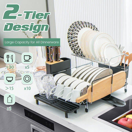 2-Tier Detachable Dish Rack with Drainboard and 360 Swivel Spout