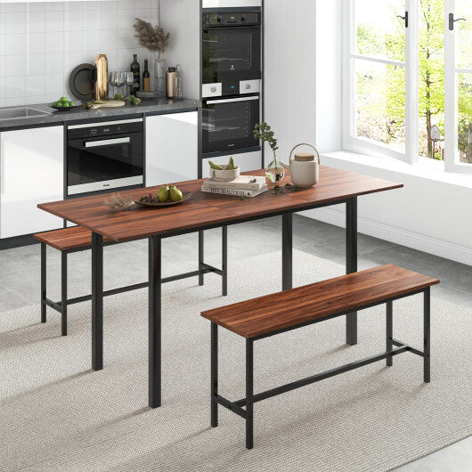 3 Piece Dining Table Set for 4-6 with 2 Benches-Black