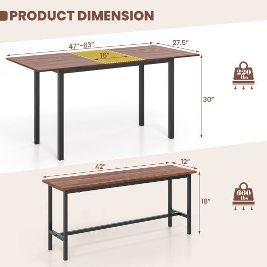 3 Piece Dining Table Set for 4-6 with 2 Benches-Black