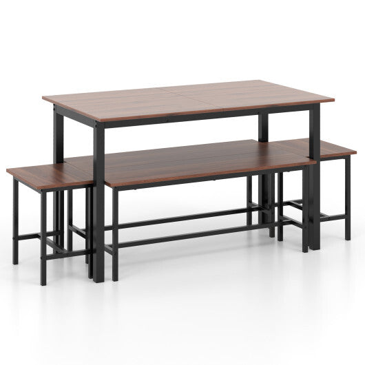 5 Piece Dining Table Set for 4-6 with 2 Benches & 2 Stools for Kitchen Dining Room-Black
