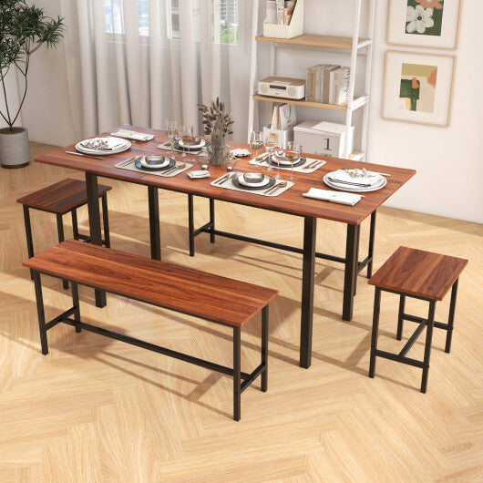 5 Piece Dining Table Set for 4-6 with 2 Benches & 2 Stools for Kitchen Dining Room-Black