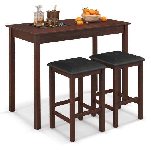 3-Piece Bar Table Set Dining Table and 2 Bar Stools-White