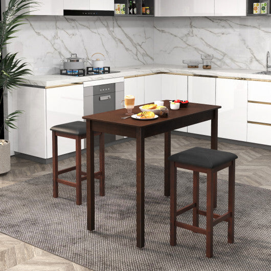 3-Piece Bar Table Set Dining Table and 2 Bar Stools-White