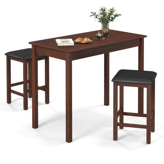 3-Piece Bar Table Set Dining Table and 2 Bar Stools-White