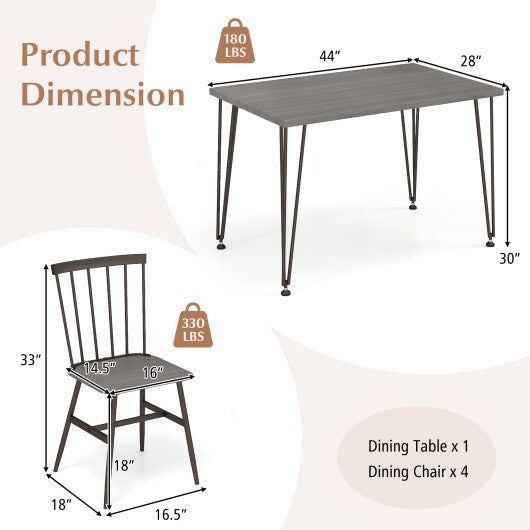 5-Piece Dining Table Set for 4 with 360? Swivel Feet for Small Place-Grey Oak