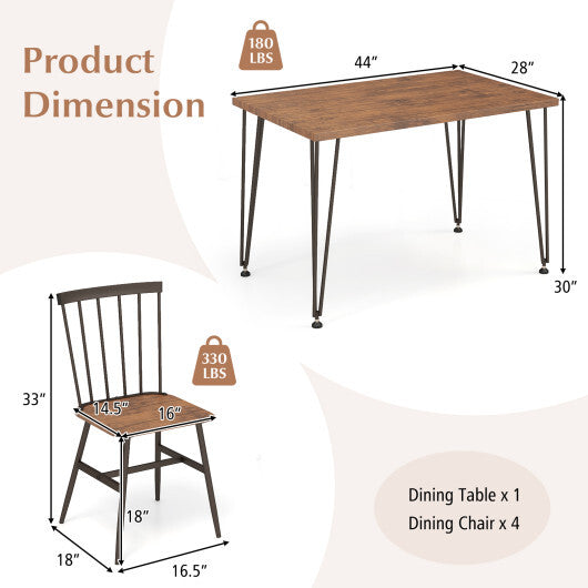 5-Piece Dining Table Set for 4 with 360? Swivel Feet for Small Place-Grey Oak