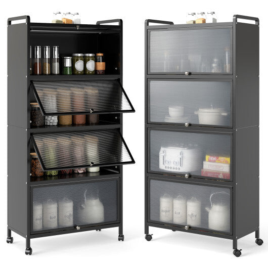 5-Tier Kitchen Pantry Storage Cabinet with Flip-Up Doors-White