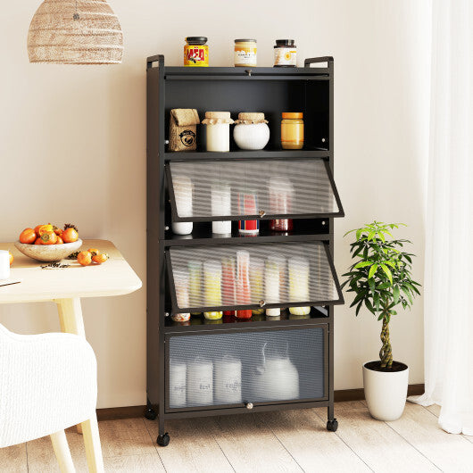 5-Tier Kitchen Pantry Storage Cabinet with Flip-Up Doors-White