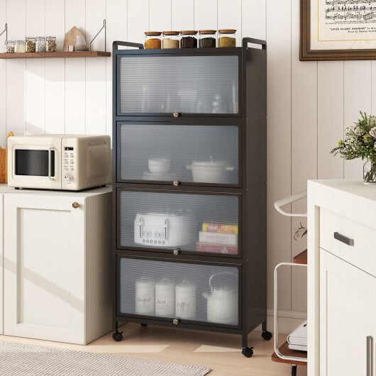 5-Tier Kitchen Pantry Storage Cabinet with Flip-Up Doors-White