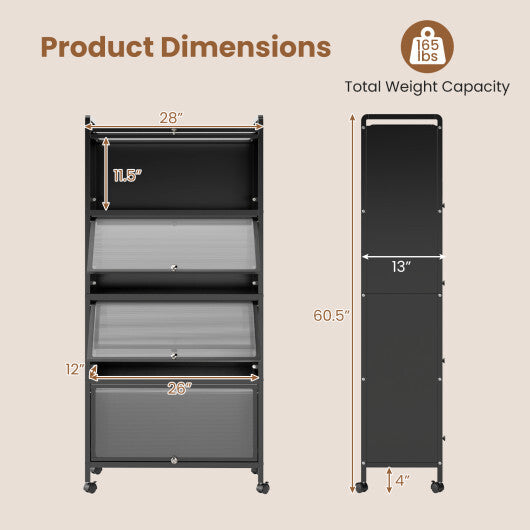 5-Tier Kitchen Pantry Storage Cabinet with Flip-Up Doors-White