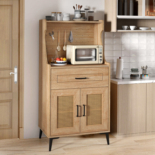 Coffee Bar Cabinet with Pegboard Storage Drawer and Adjustable Shelf-Oak