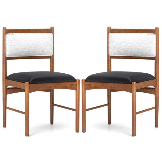Wooden Dining Chair Set of 2 with Rubber Wood Frame and Faux Sherpa Backrest-Walnut