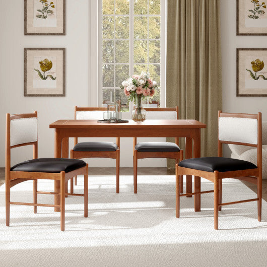 Wooden Dining Chair Set of 2 with Rubber Wood Frame and Faux Sherpa Backrest-Walnut