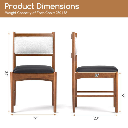 Wooden Dining Chair Set of 2 with Rubber Wood Frame and Faux Sherpa Backrest-Walnut