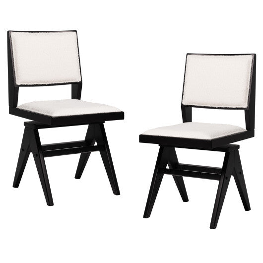 Swivel Wooden Dining Chair Set of 2 with Rubber Wood Frame and Padded Seat-Black