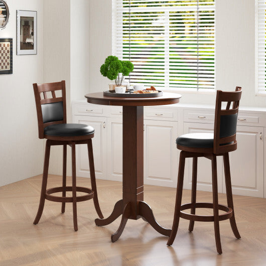 Wood Swivel Bar Stools Set of 2 with Faux Leather Upholstered Seat and Back-Brown