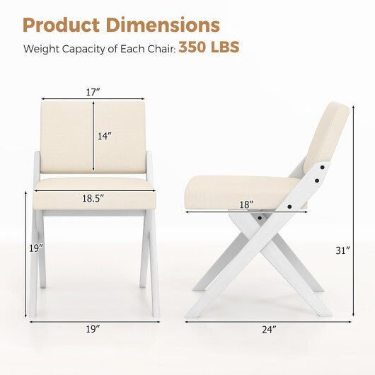 Wooden Dining Chairs of 2 with Rubber Wood Frame and Padded Cushions-White