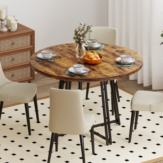 47 Inch Dining Table for 4-6 People Round Kitchen Table with Cross Base-Rustic Brown