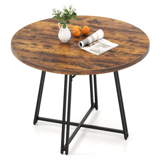 47 Inch Dining Table for 4-6 People Round Kitchen Table with Cross Base-Rustic Brown