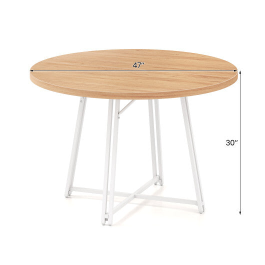 47 Inch Dining Table for 4-6 People Round Kitchen Table with Cross Base-Rustic Brown